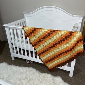 Vintage VTG 70’s Knitted Crocheted Handmade Boho Afghan Throw Blanket 50x60